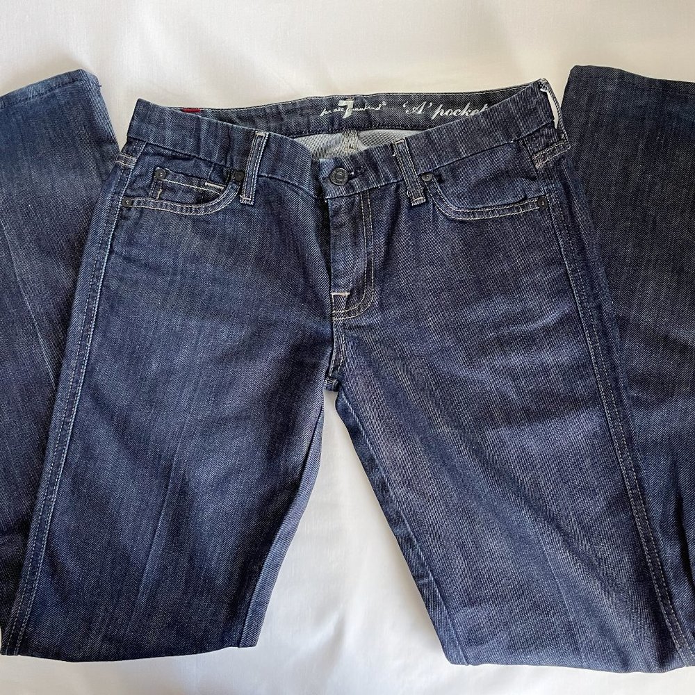 7 For All Mankind Rhinestone A Pocket Bootcut Dark Blue Women's Jeans